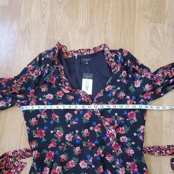 Tahari ASL Twin-Print Ruffle Dress sz 14 - Picture 11 of 16